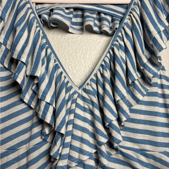 FP Beach Soft Blue Striped Tunic/Dress/Coverup. Open Back Detail, Ruffle Front. - Picture 8 of 16
